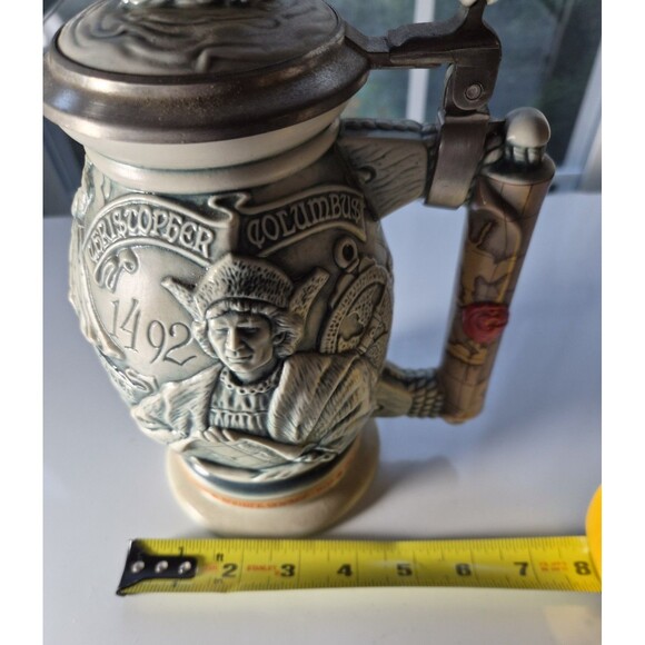 "Christopher Columbus New World" Vintage Lidded Ceramic Beer Stein 1992 Avon - Picture 10 of 11